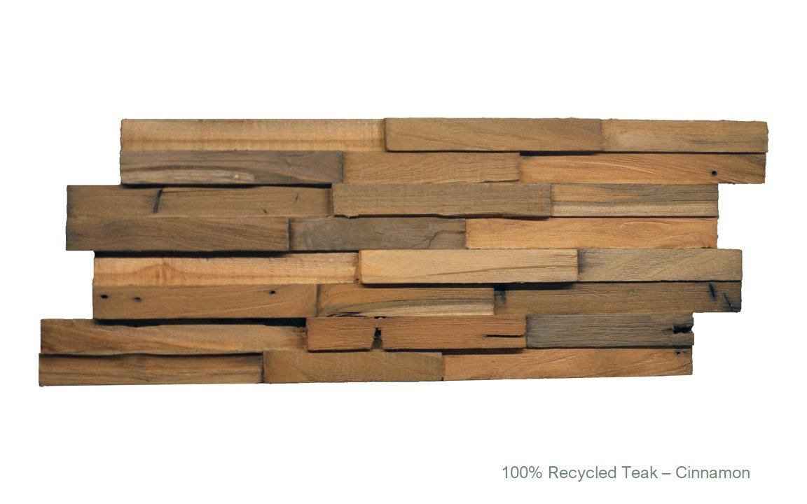 Recycled 3D Teakwood Wall Panels - Cinnamon