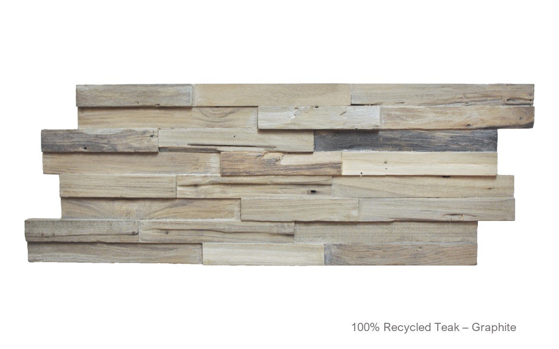 Recycled 3D Teakwood Wall Panels - Graphite